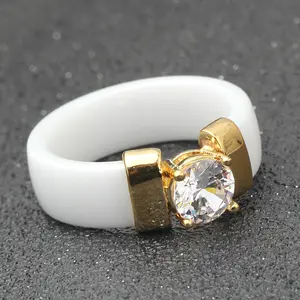 Ceramic ring new hot selling 6MM ceramic personality simple black and white zirconium pair ring fashion wholesale spot size 5-13 diamond ring