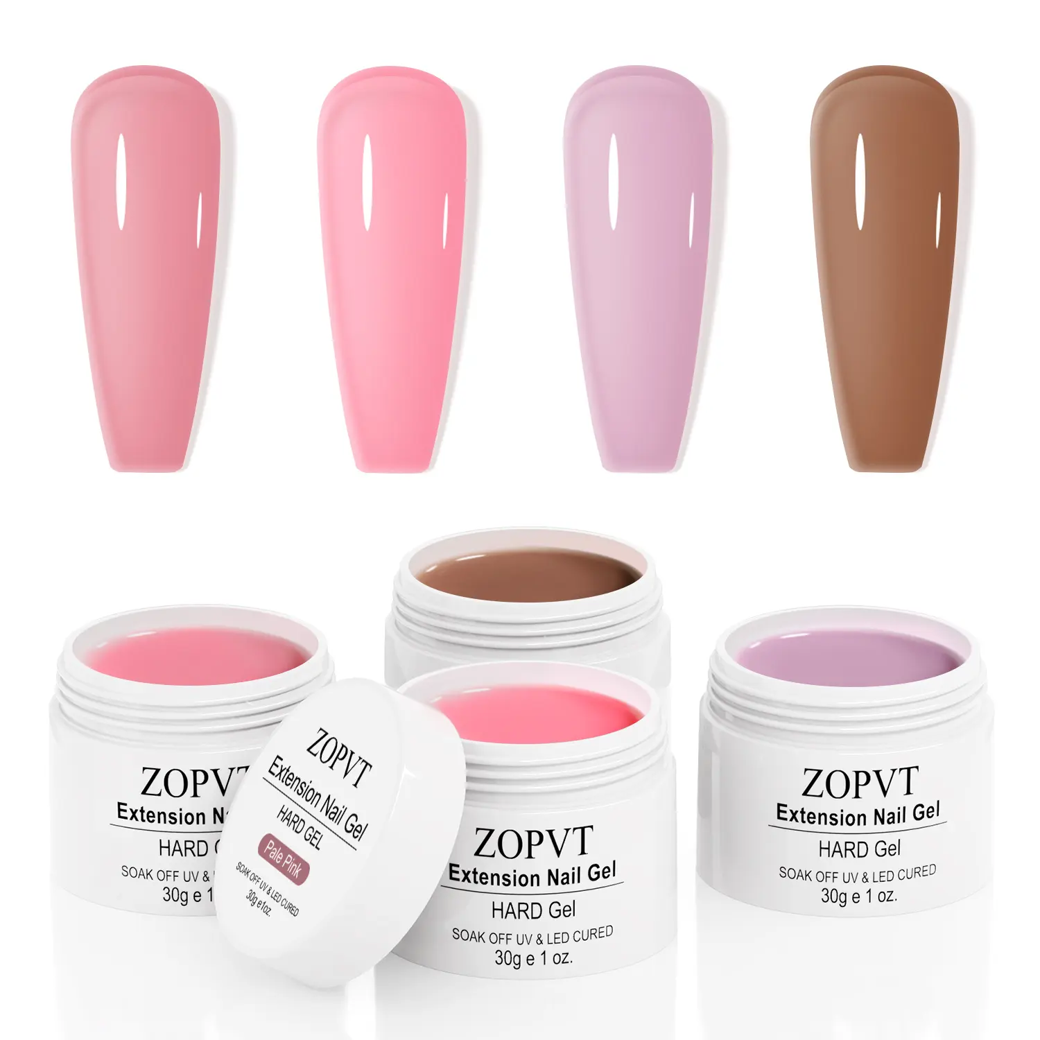 Hard Gel Nail Extension Kit, Nude Pale Nude Colors, DIY Manicure & Nail Art Supplies, 30g/10oz