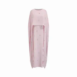 Cider Round Neckline Layered-look Rhinestone Maxi Dress