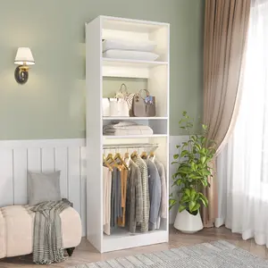 iSunirm Freestanding Closet System, 25" Closet Organizer Wardrobe with Hanging Rods & Shelve, Adjustable Clothes Garment Rack, Sturdy Walk in Closet Tower, Easy Assembly, 25" W x 16" D x 80" H