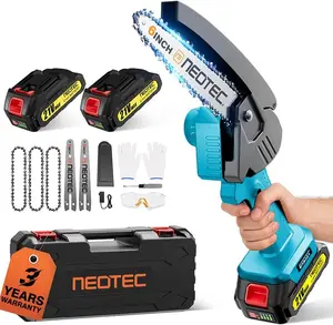 NEOTEC Mini Chainsaw Cordless 6-inch,  Handheld Electric Chain saw with Battery for Tree Trimming Wood Cutting, Lightweight Design ,Ideal for Homeowners,Gardeners,Women,and DIY Enthusiasts
