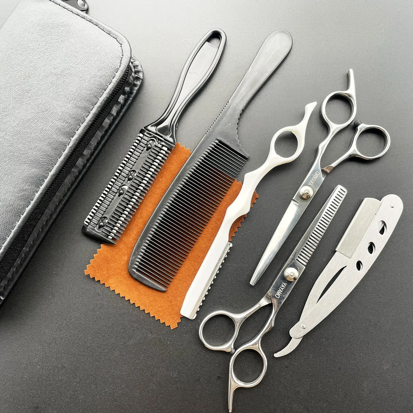8-Piece Professional Hair Cutting Kit for Adults, Stainless Steel Barber Equipment with Haircare Scissors for Texturizing, Layering Use (Home Salon)