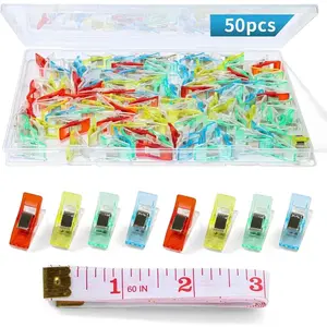 50 count Sewing Clips for Fabric and Quilting, Quilting Clips Assorted Colors,Sewing Clips with Tape Measure,Seeing Clips for Binding,Wonder Clips for Sewing Supplies Accessories Crafting Tools