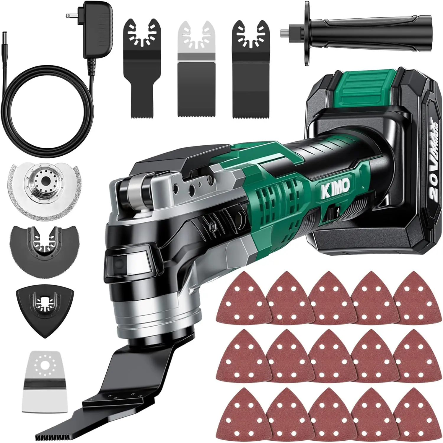 KIMO 20V Cordless Oscillating Multi-Tool Kit, 6-Speed 21000 OPM Power Tool with LED Light, 26-Piece Accessories for Home Renovation, DIY Work