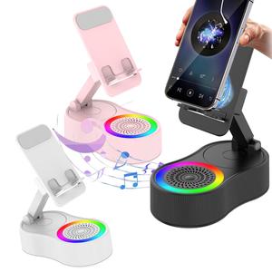 wireless induction audio bluetooth speaker, 5in1 phone holder, emergency rechargeable (4000mah) with colorful ambient light foldable for tablet iphone android, gifts for men women, white, smartphone