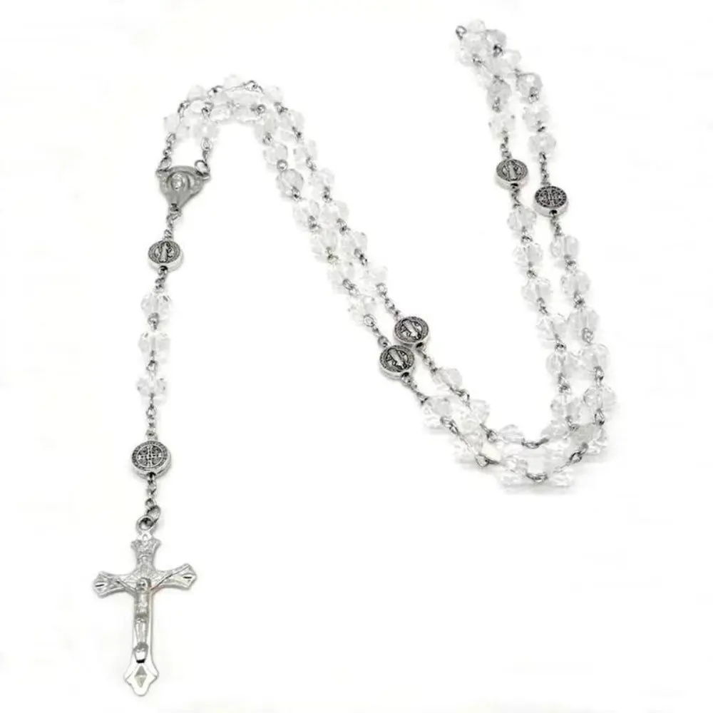 Colorful Crystal Bead Cross Necklace, Catholic Crucifix Statement Necklace for Men - Long Chain Costume Jewelry Gift, Bead Necklaces backtoschool
