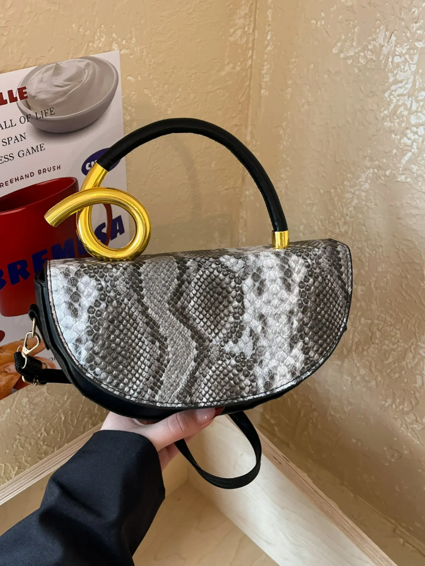 Trendy Versatile High-End Street Style Asymmetrical Bag, Large Capacity Snake Skin Pattern Fashion Simple Shoulder Bag, Crossbody Bag, Chic Crossbody Bag