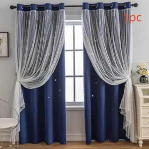 1pc 100%Blackout Curtains For Kid Girls Bedroom Living Room Darking Double Layer Star Cut Out Wall Home Decor  Grommet Window Curtains Privacy Grommet Curtains Blackout Window Cover
