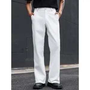 Men's White Casual Pants, Classic Fit Flat Front Chino Trousers with Belt Loops, Comfortable Stretch Fabric, Versatile Smart Casual Outfits for Work or Weekend, Summer Office Wear, Lightweight  Blend Material
