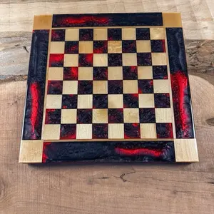 Red and Black Maple Wood Chess Board (INCLUDES PIECES) Red and Black Maple Wood Chess Board (INCLUDES PIECES)