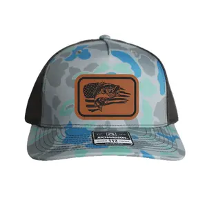 Richardson 112 blue camo with Bass patch Outdoor Headwear Camouflage Fisherman Hat