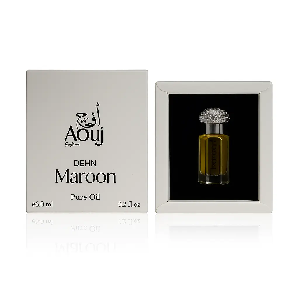 Maroon Dehn by AOUJ – Unisex Premium Fragrance Oil 6ml – Long-Lasting Arabic Perfume – Saffron & Oud – Woody, Warm Spicy, Floral & Fresh Spicy Notes – Alcohol-Free Attar – Gift for All Occasions