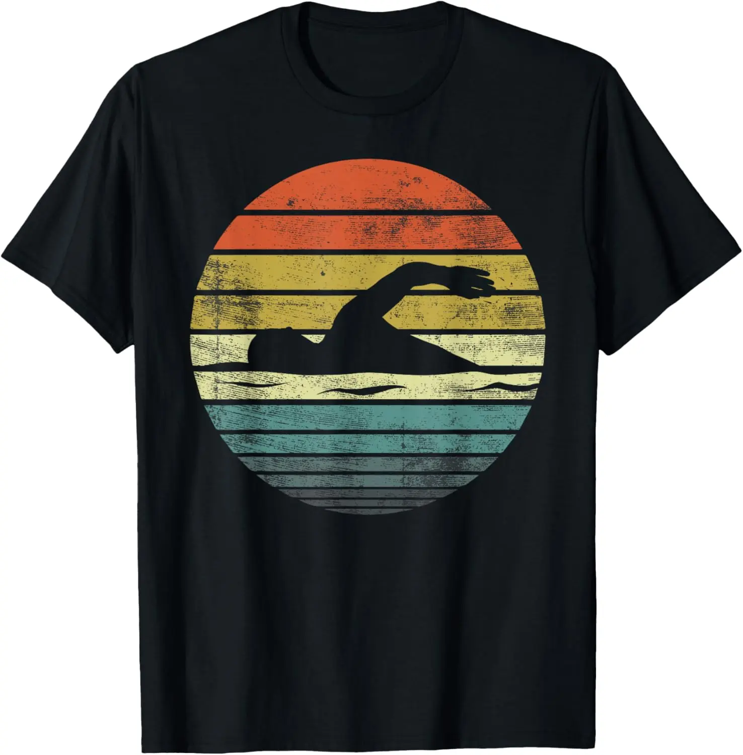 100% Cotton Swimmer Gifts Funny Retro Vintage Sunset Swim Swimming T-Shirt