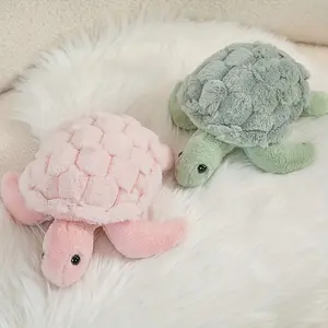 Cute green and pink turtle plush toy, soft stuffed animal turtle doll, cream-colored turtle pillow, children's comfort toy, perfect gift for Halloween, Easter, Christmas, and birthdays