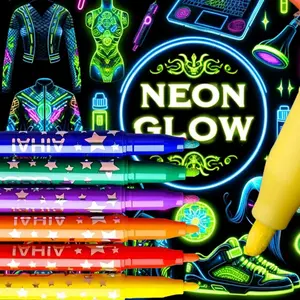 Colorful Neon Glow Highlighter Pen, 6 Counts/set Highlighter Marker Pen, Fluorescent Marker Pen, Neon Pens for DIY Scrapbooking, Journaling, Drawing, Writing