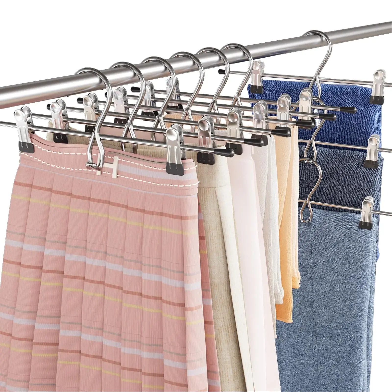 Pants Hangers Space Saving,Stackable Skirt Hangers with Clips, Hanging Closet Organizer and Storage,Clothes Hangers, College Dorm Essentials Apartment Essentials