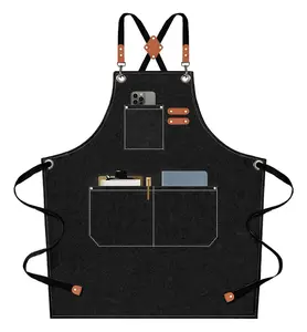 1 piece Chef Aprons for Men Women with Large Pockets - Cotton Canvas Cross Back Heavy Duty Adjustable Work Apron, Thickened High Quality & Apron, Gardening High Quality Apron, for Kitchen, Garden, Party, Coffee Shop, Restaurant