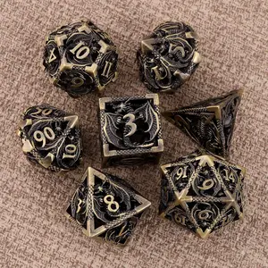 DND Dice Set, 7 Counts/set Hollow Dice, DND Metal Dice, Polyhedral Metal Set, Desktop Game Accessories for Dungeons and Dragons RPG, Ideal for Tabletop Gaming and RPG Adventure