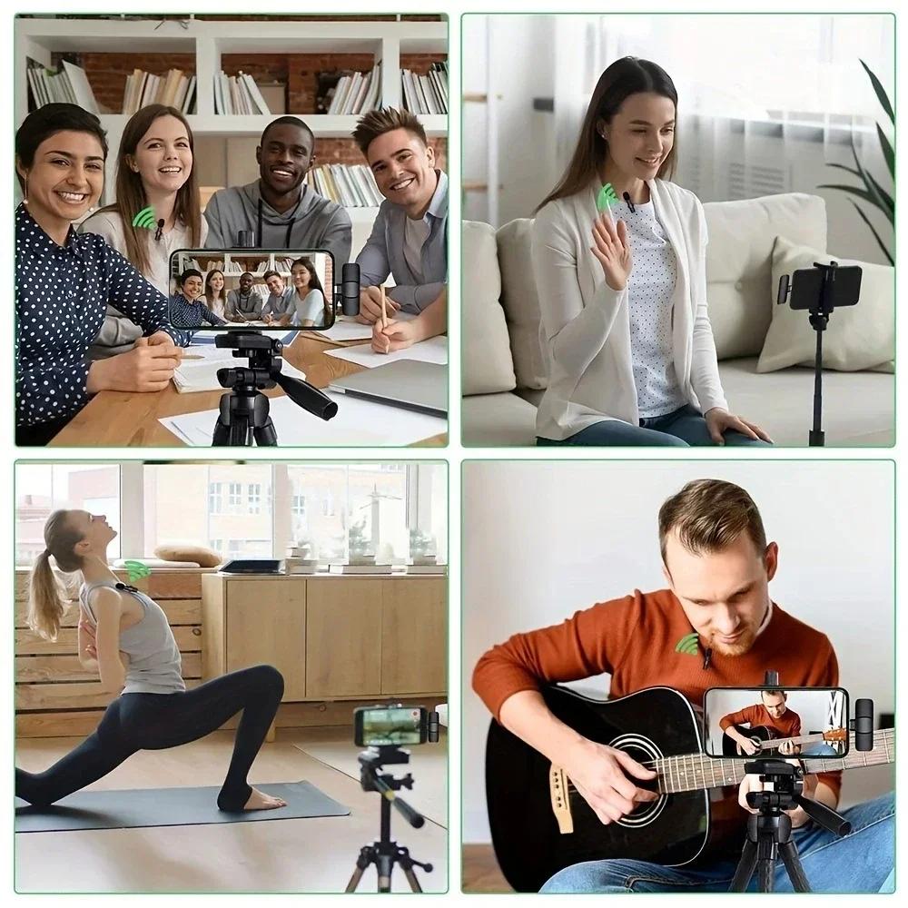Wireless Mini Lapel Microphones (2-Pack) for iPhone & Smartphone, Noise Reduction Mic for Video Recording Vlog Interview