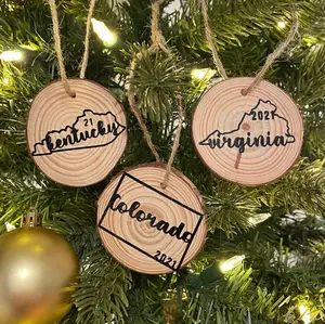 Personalized Wood Slice Ornament - State or Pet Design