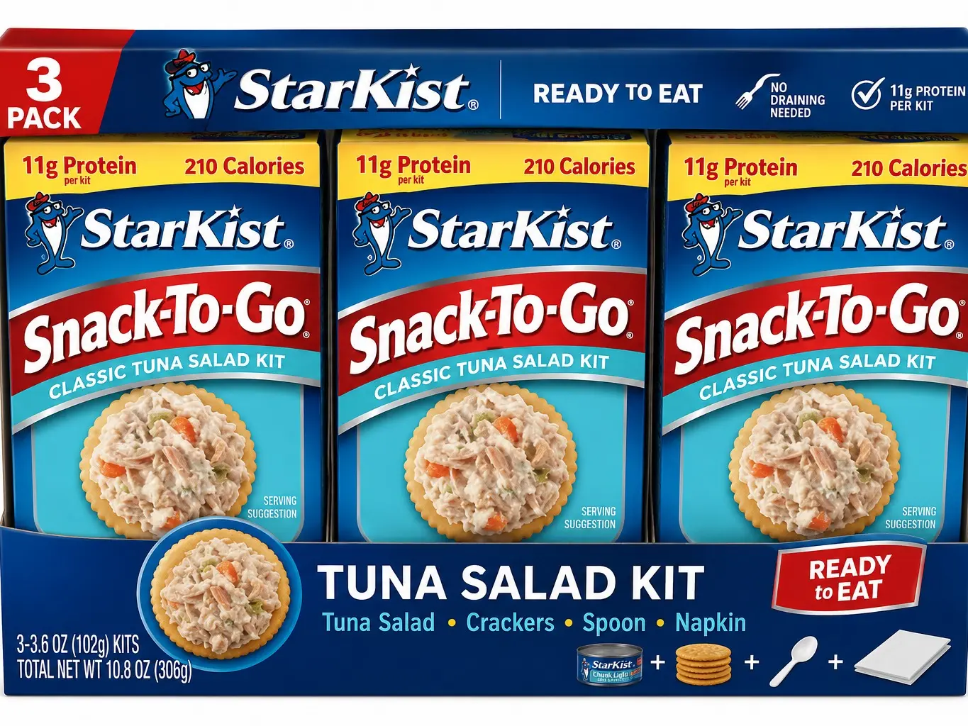 Ready-to-Eat Tuna Salad Snack Kit, Includes Crackers & Accessories, 3.6 oz Kits, 3 Pack