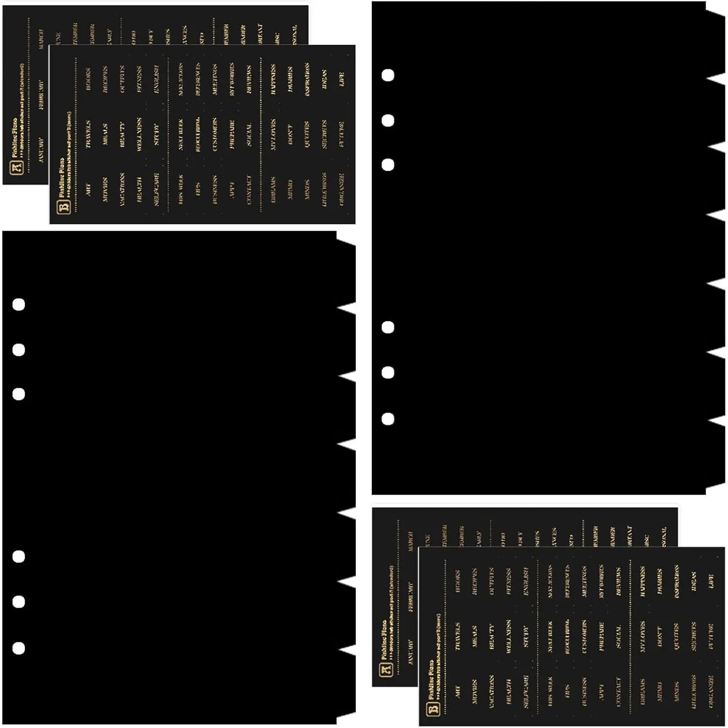 Black Binder Dividers for 6-Holes Ring Binder, 1/7 Cut Tabs, A5 Size, Sturdy Plastic Dividers with 7 Tabs for School Office , 2 Sets, 14 Dividers, 2 Tab Stickers.