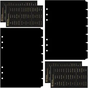Black Binder Dividers for 6-Holes Ring Binder, 1/7 Cut Tabs, A5 Size, Sturdy Plastic Dividers with 7 Tabs for School Office , 2 Sets, 14 Dividers, 2 Tab Stickers.