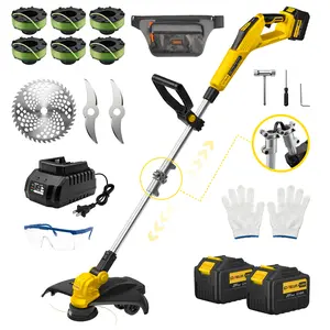 GEVEELIFE Bruchless Electric Weed Wacker String Trimmer,21V Cordless Weed Eater and Edger, 15'' Cutting Width with 2*5.0Ah Batteries Powered Brush Cutter, 4 in 1 Lawn Mower , Eco Friendly Grass Cutter