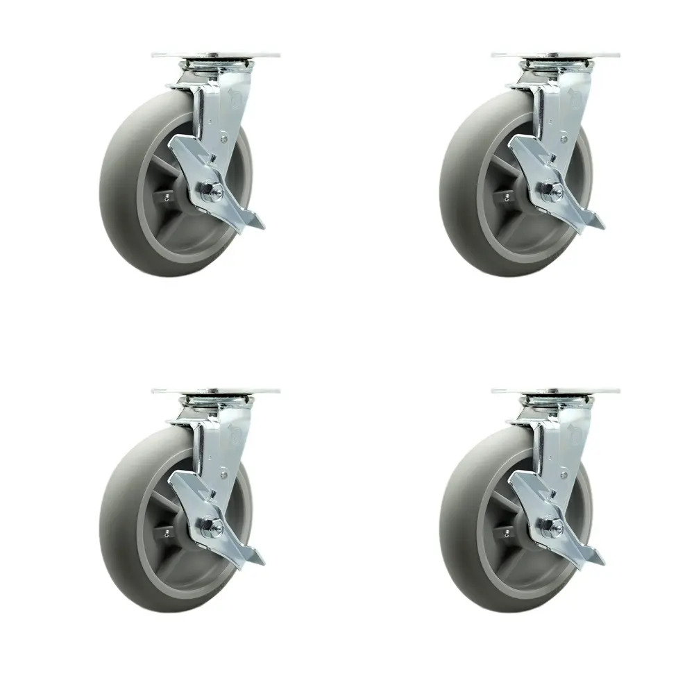 Service Caster SCC-30CS820-TPRBD-TLB-4 Heavy Duty Swivel Rubber Castors (Set of 4) for Commercial Equipment, Dollies - 8 in. Diameter Thermoplastic Rubber Donut Tread Wheels, 2 in. Wide, Ball Bearings, 2400 lbs Total Capacity, 7.5" H x 12" W x 12" L, Heav