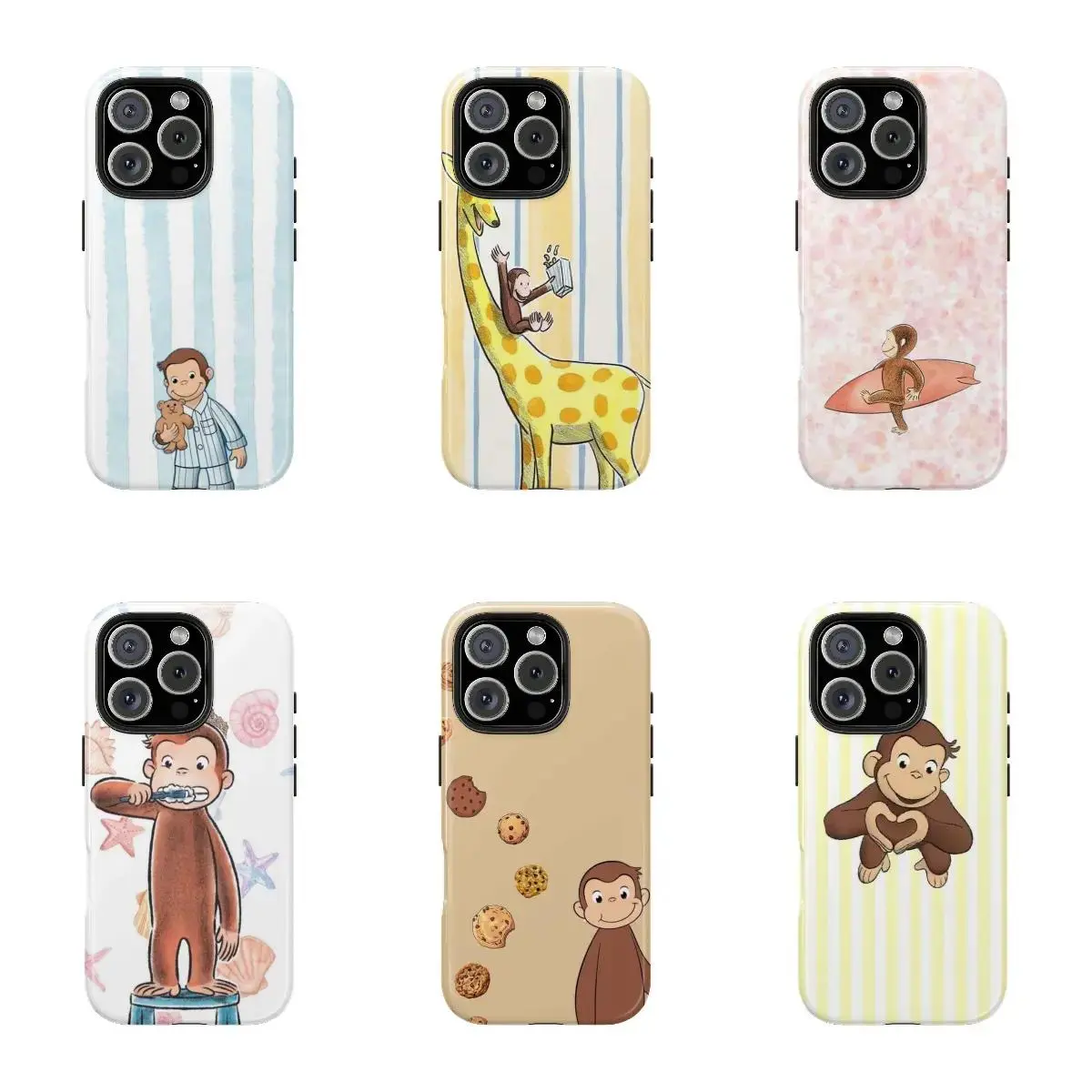 Brainwaves Curious George Banana Monkey Smartphone Casing - Classic PBS Kids Book Theme, Cute Retro Monkey with Banana, Handheld Device Protection for Samsung & iPhone 14 Pro Max, Devices