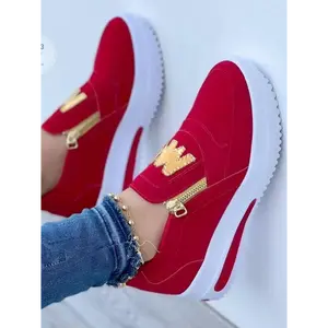 Women's Fashionable Letter Design Zipper Wedge Sneakers, Shoes for Women, Casual Comfortable Sports Shoes for Daily Wear, Female All-match Round Toe Shoes for Daily Wear