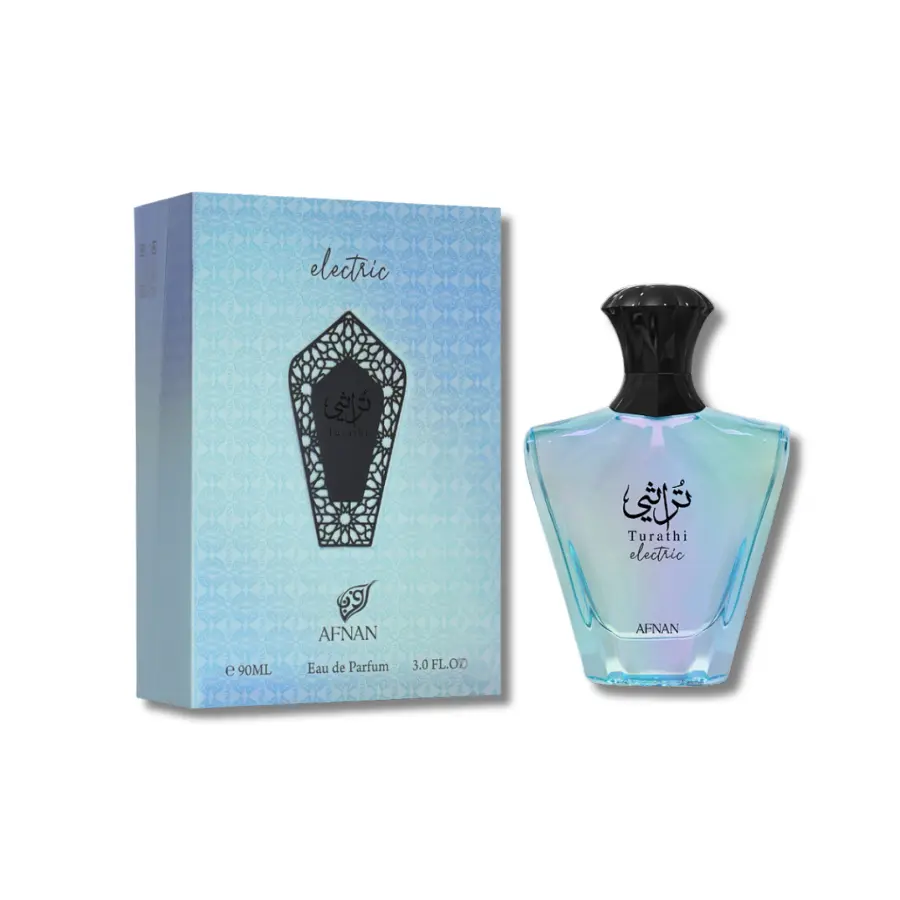 Afnan Turathi Electric Eau De Parfum, Unisex Arabian Perfume with Aromatic Citrus, Woody, and Musk Notes, 3.0 fl oz, Arabian Fragrance, Perfumes, Adults, Alcohol Base