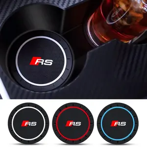 2pcs Car Silicone Coaster Anti-Slip Water Cup Drink Mat, Compatible with Audi Rs5 Rsq3 Rsq8 Rs3 Rs4 S3 S4 Rs6 Rs7 S5 S6 S7 S8 A3 A4 A6 A5 Q5