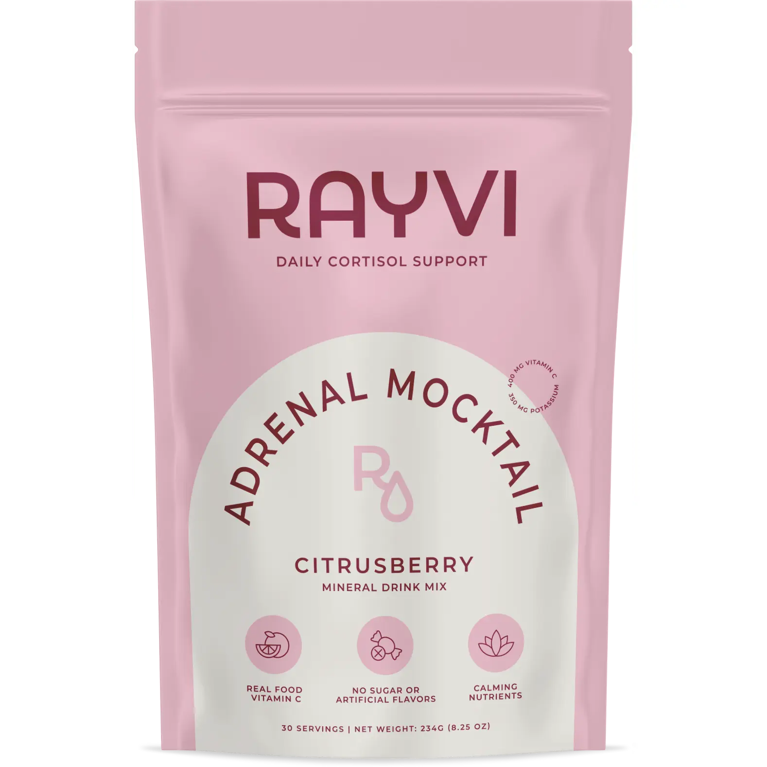 Rayvi Adrenal Mocktail Citrusberry | Vitamin C + Magnesium Electrolyte Ritual | Sugar-Free | Better Energy | Real Food Ingredients | support daily cortisol stress | 30 Servings