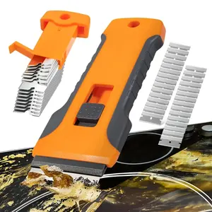 Window Glass Cleaning Scraper Set with 10 Metal Blades and 10 Plastic Blades, Extendable Stain Removal Scraper for Removing Stickers, Labels, Glue Residue and Paint, Multi Purpose Household Cleaning Tool and Adhesive Remover Home