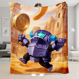 1pc Clash Royale Mini P.E.K.K.A. Golden Pancake Flannel Machine Washable Blanket, Super Soft Cozy Warm Throw for Sofa, Bed, Office, Car, Travel, Camping, All Season Adult Gift