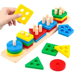 Early Education Geometry Shape Recognition Matching Block Puzzle Toy for Kids, Montessori Inspired Desktop Learning Game