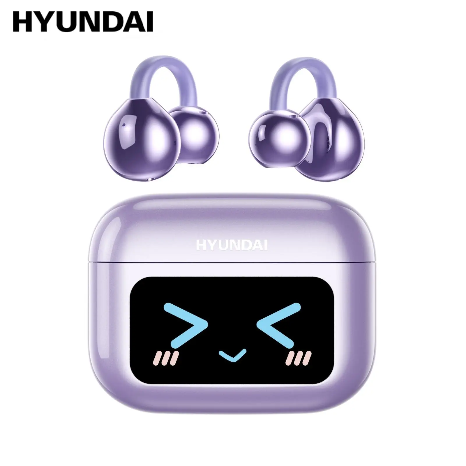 HYUNDAI M100 Clip-On Ear Headphones with Audio-Visual Touch Screen, Wireless Audio Headphones for Music & Phone Calls, Sport Waterproof & Sweatproof, with 2025 Bluetooth 6.0 for Faster, Stable Connection & Low Power Use