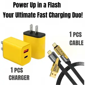 Fast Charging Set – 20W Dual USB-C Wall Charger + 4-in-1 Multi Cable, PD 65W USB-C & Lightning-Compatible for iPhone 15 14 13 12 Pro Max, iPad, MacBook, Samsung, Android