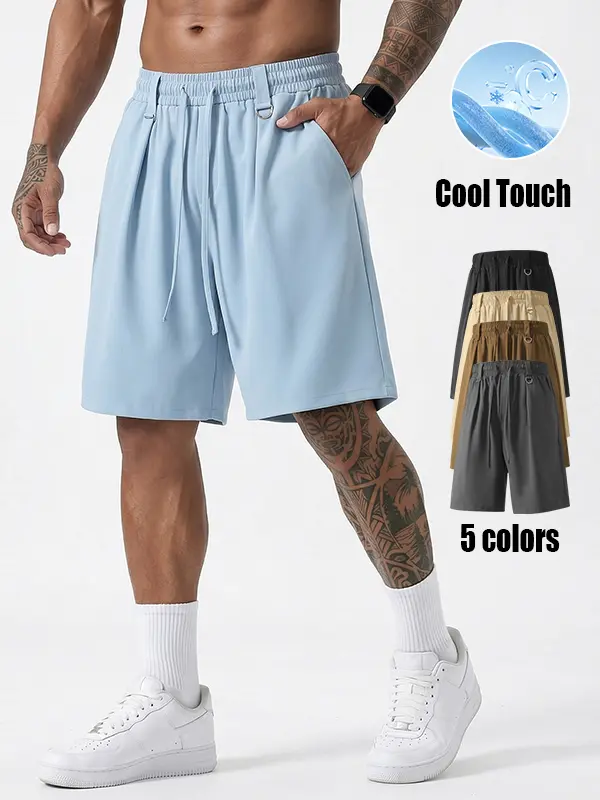 Men's solid-color five-point suit shorts, loose and straight-leg, durable and not easily deformed, versatile pants for daily commuting.