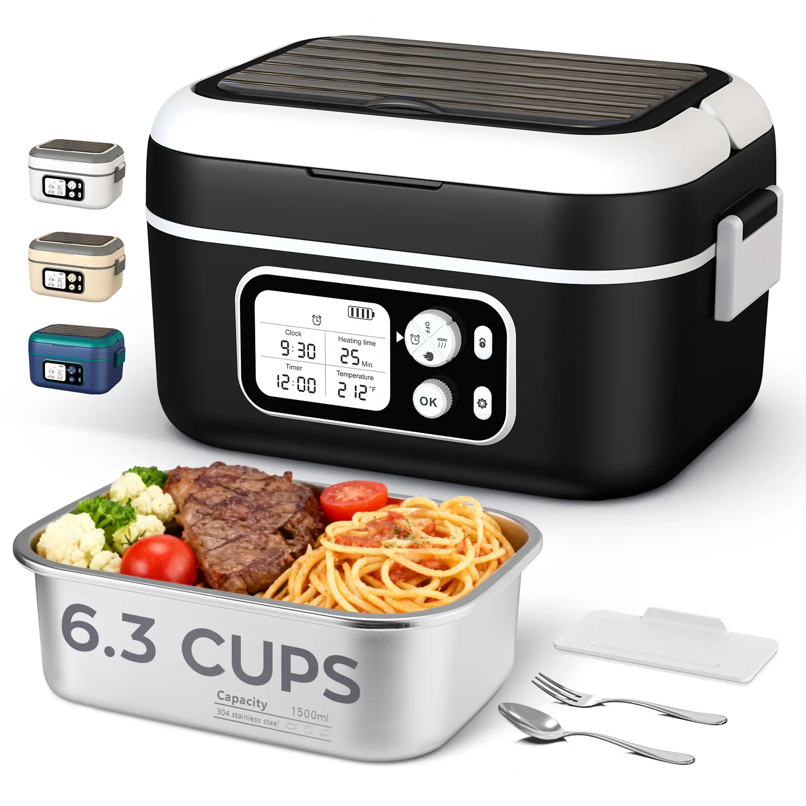 High-definition Display Electric Heating Lunch Box with 24000mAh Battery Intelligent Timer Leak-proof Design 6.3 Cups Capacity Adjustable Temperature & Time Ideal for Blue-collar Workers summerwins,summerwins