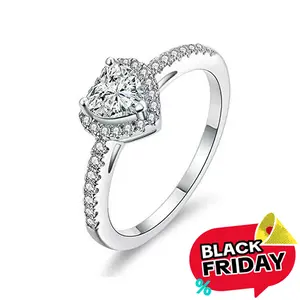 GEMSME 1CT Heart Cut Luxurious Cubic Zirconia Wedding Engagement Rings Eternity Bridal Band Christmas gifts Halo R-0632