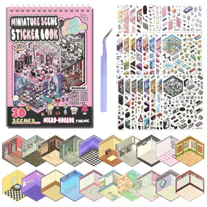 3D Miniature Scene Collection Book, Scene Sticker Book, 20 Sets Miniature Scene Card & 1 Count Tweezers, Scrapbooking Crafting Kit, Journal Making, Funny Gift for Halloween Christmas