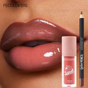 2pcs/set  Long-Lasting Velvet Lip Liner & Hydrating Glossy Lip Glaze,Moisturizing Liquid  Gloss