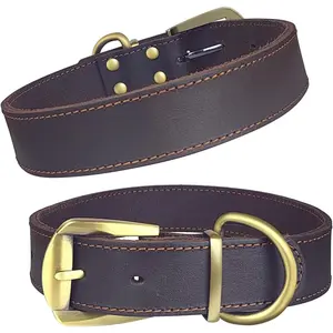 Leather Dog Collar Brown Dog Training Collar Heavy Duty Premium Leather Dog Collar Dog Collars for Large Dogs