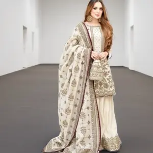 Premium high-quality Launching New Designer Party Wear Look Pur Heavy Faux Georgette Top Plazzo & Dupatta Set