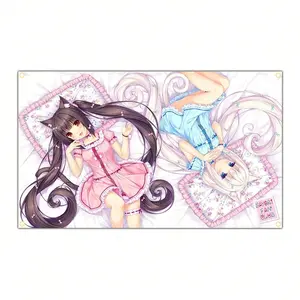 2D Flat Banner Kawaii Anime Chocolate Nekoparas Meme Flag Decorative Wall Decor, Home Decoration, Room, Modern Music Art Wall Hanging Funny Tapestry Gift