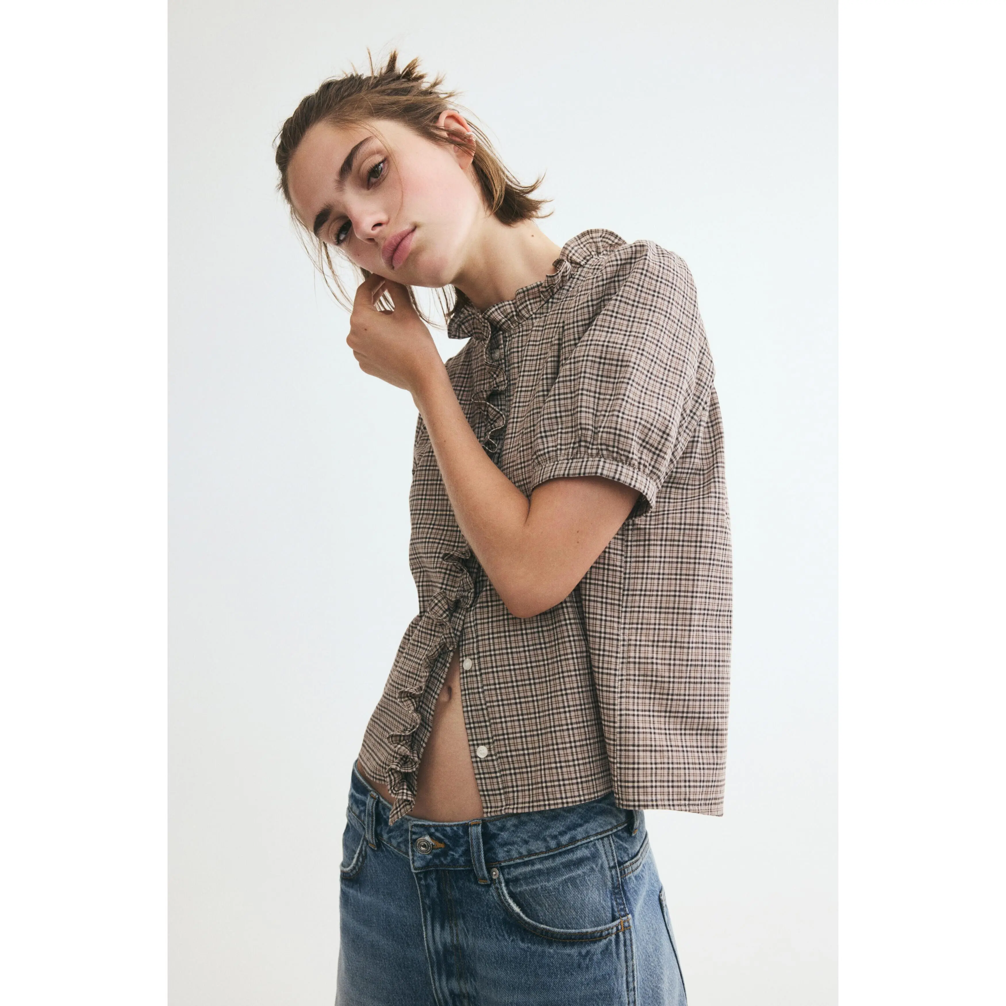 H&M Frill-trimmed cotton blouse