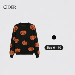 Cider [size 0-10] Halloween Round Neck Pumpkin Long Sleeve Sweater, Womenswear Halloween