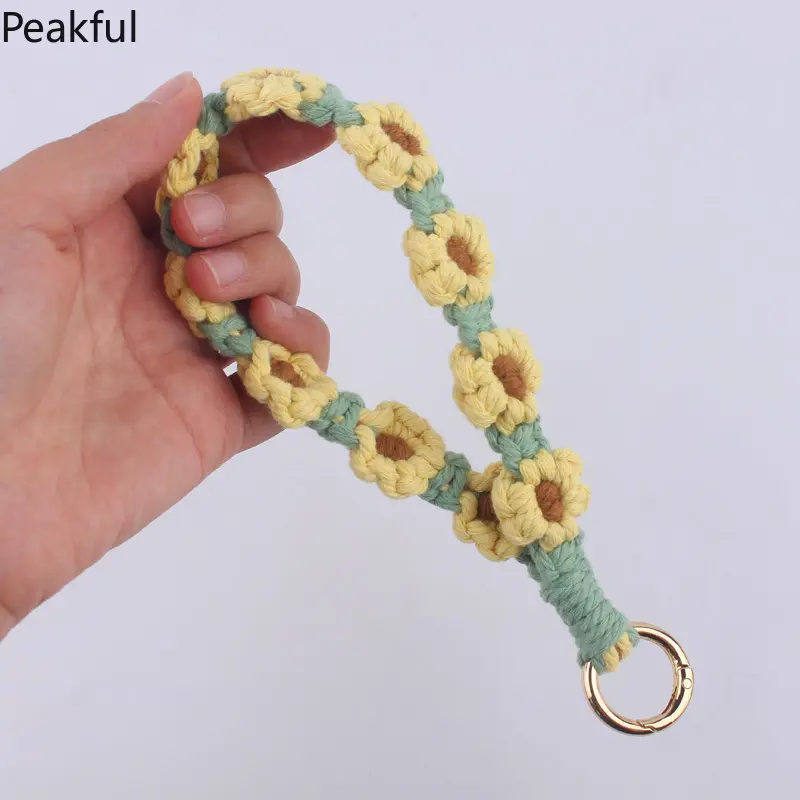 Handmade Macrame Bohemian Key Holder, Popular Cotton Wristband Keychain Strap, Multi-use Fabric Bag Charm Accessory, lightweight easy carry & stylish woven design, great for outdoor activities, weekend leisure,daily carry and trendy personalized adornment